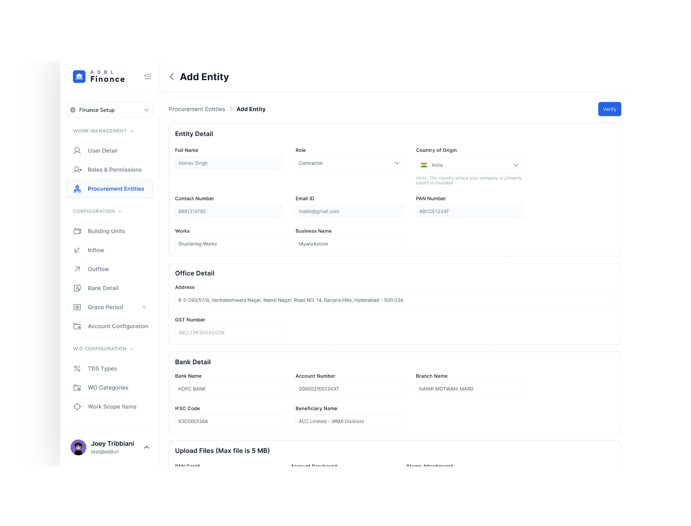 Add entity form filled